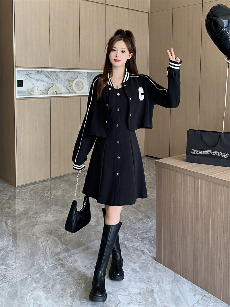 Plus Size Spring 2026 Preppy Two-Piece Dress Set for Women