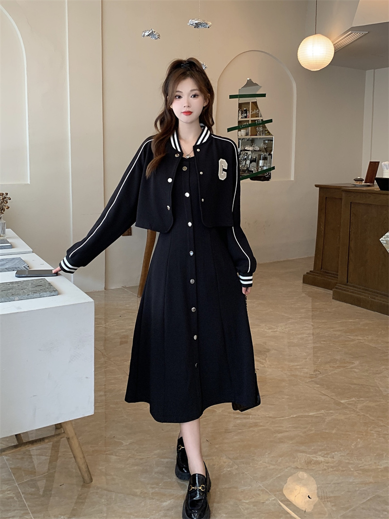 Plus Size Spring 2026 Preppy Two-Piece Dress Set for Women