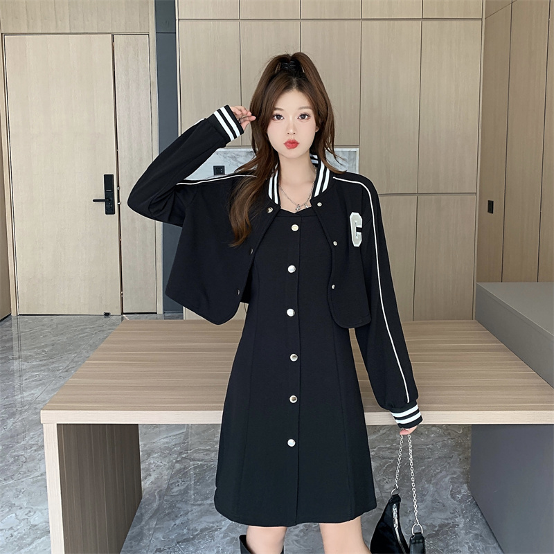Plus Size Spring 2026 Preppy Two-Piece Dress Set for Women