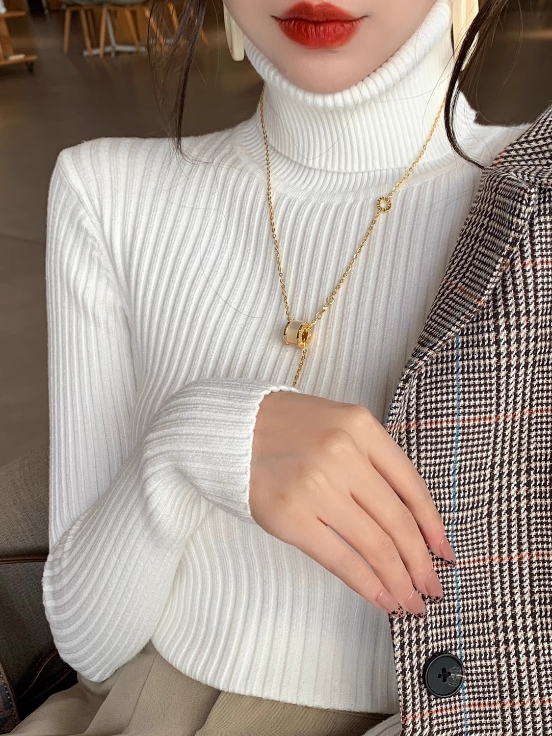 Women's Turtleneck Knit Sweater Thickened Slim Fit Warm Base Layer Top