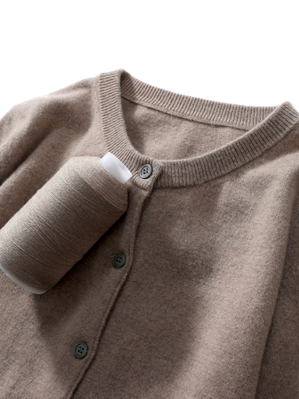 Women's Knit Round Neck Cardigan Sweater Long Sleeve Loose Korean Style Short