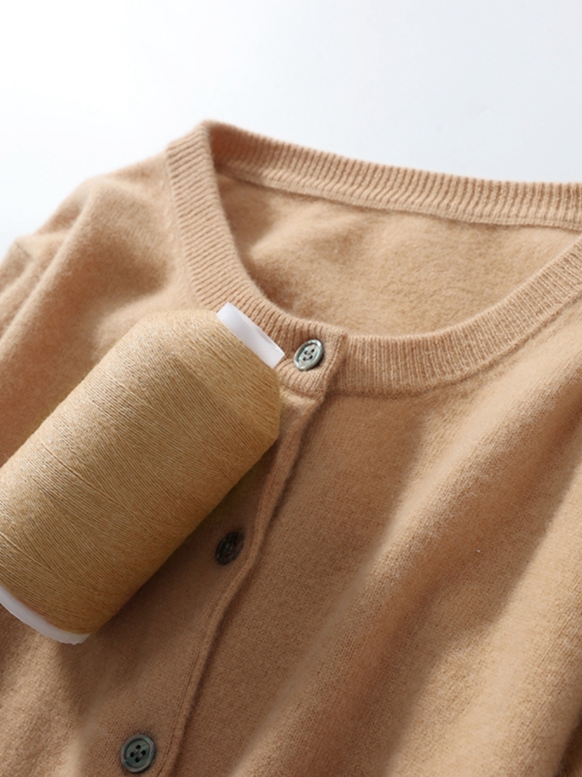 Women's Knit Round Neck Cardigan Sweater Long Sleeve Loose Korean Style Short