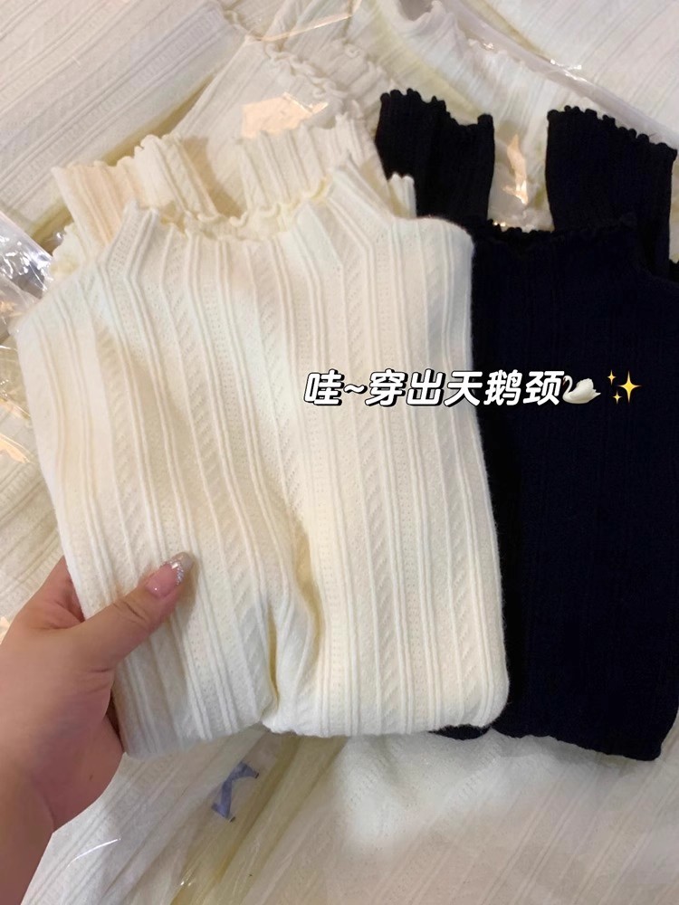 Half Turtleneck Ruffle Trim Knit Top Women 2026 Fall Winter Textured Sweater Base Layer