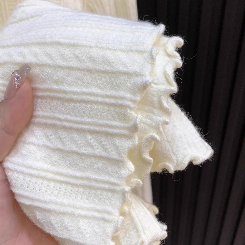 Half Turtleneck Ruffle Trim Knit Top Women 2026 Fall Winter Textured Sweater Base Layer