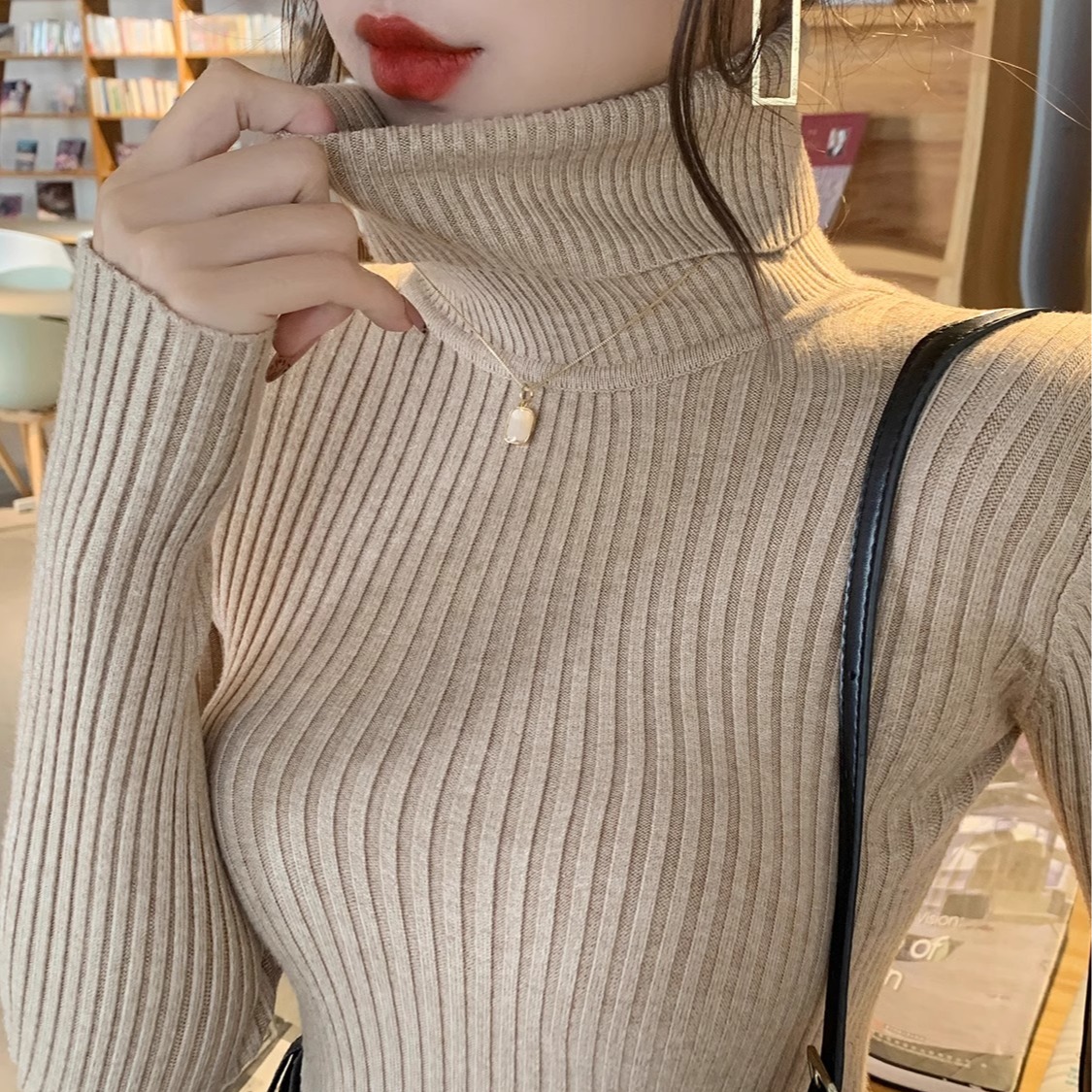 Women's Turtleneck Knit Sweater Thickened Slim Fit Warm Base Layer Top