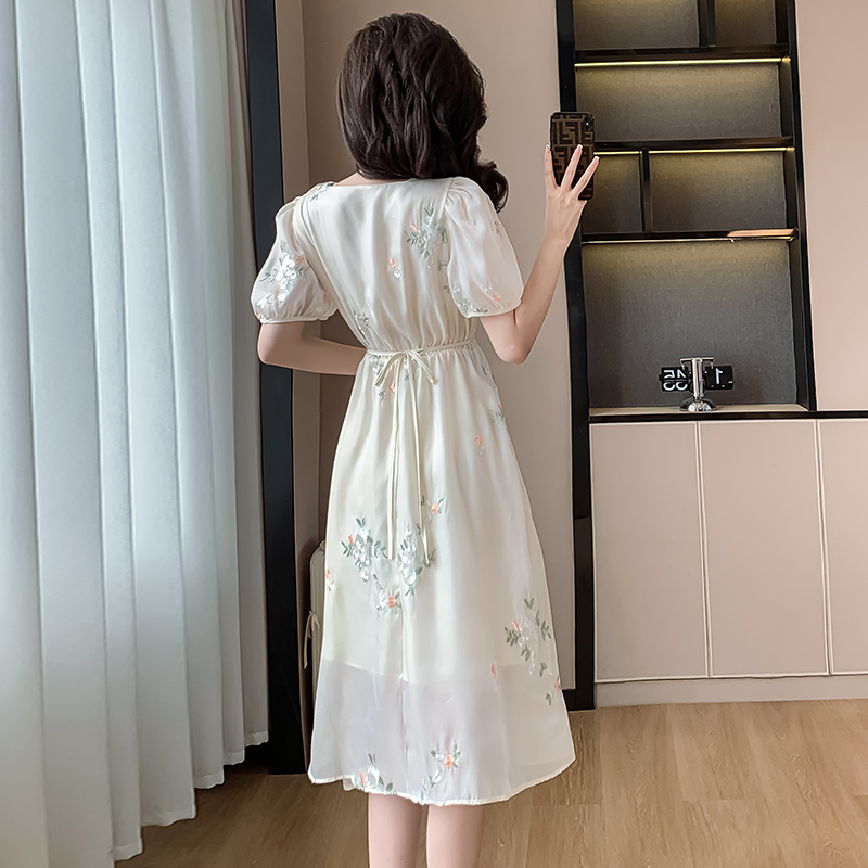 New Chinese Style Embroidered Short Sleeve V Neck Dress