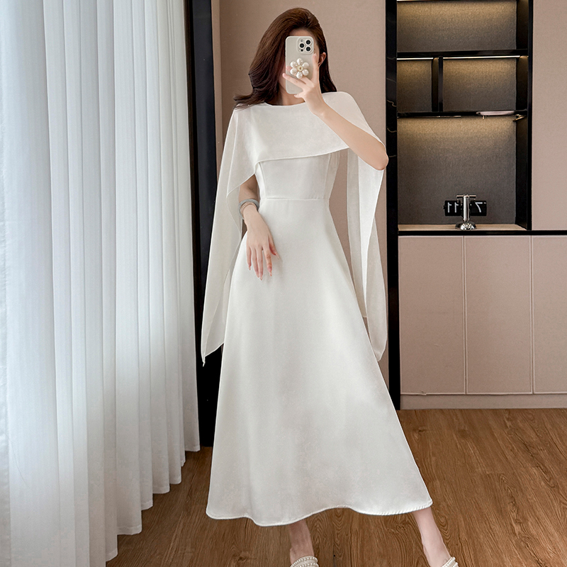 Elegant French Style White Dress Women Summer 2026 New Sweet Waist Cinched Midi Dress Set