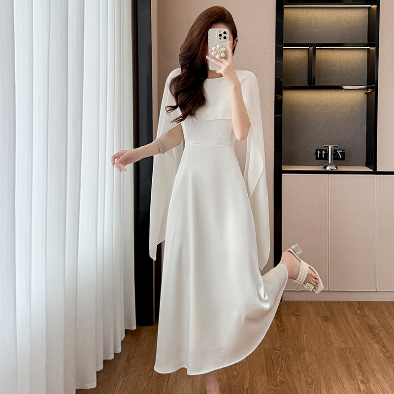 Elegant French Style White Dress Women Summer 2026 New Sweet Waist Cinched Midi Dress Set