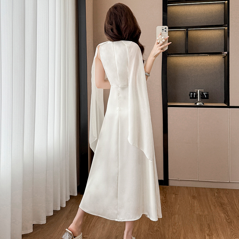 Elegant French Style White Dress Women Summer 2026 New Sweet Waist Cinched Midi Dress Set