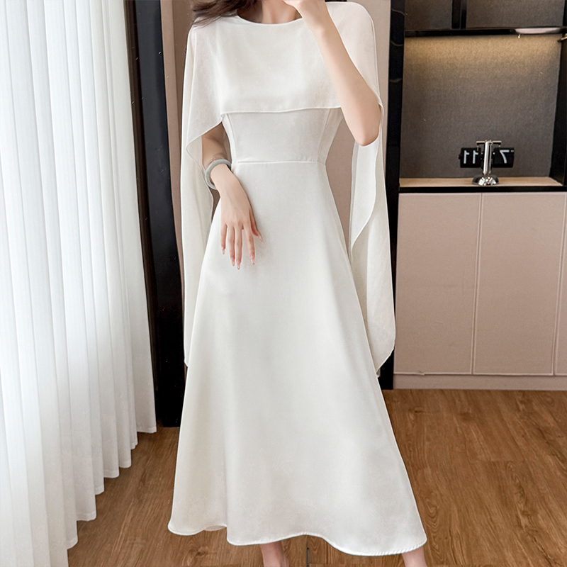 Elegant French Style White Dress Women Summer 2026 New Sweet Waist Cinched Midi Dress Set