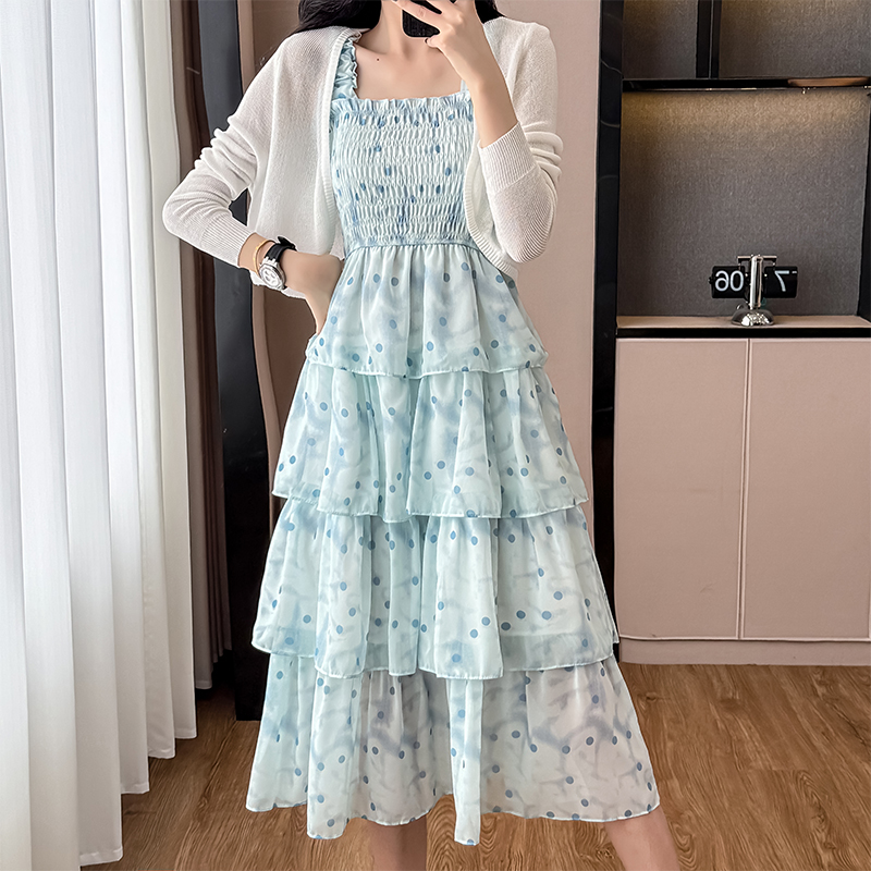 Floral Print Two-Piece Dress Set with Sun Protection Cardigan