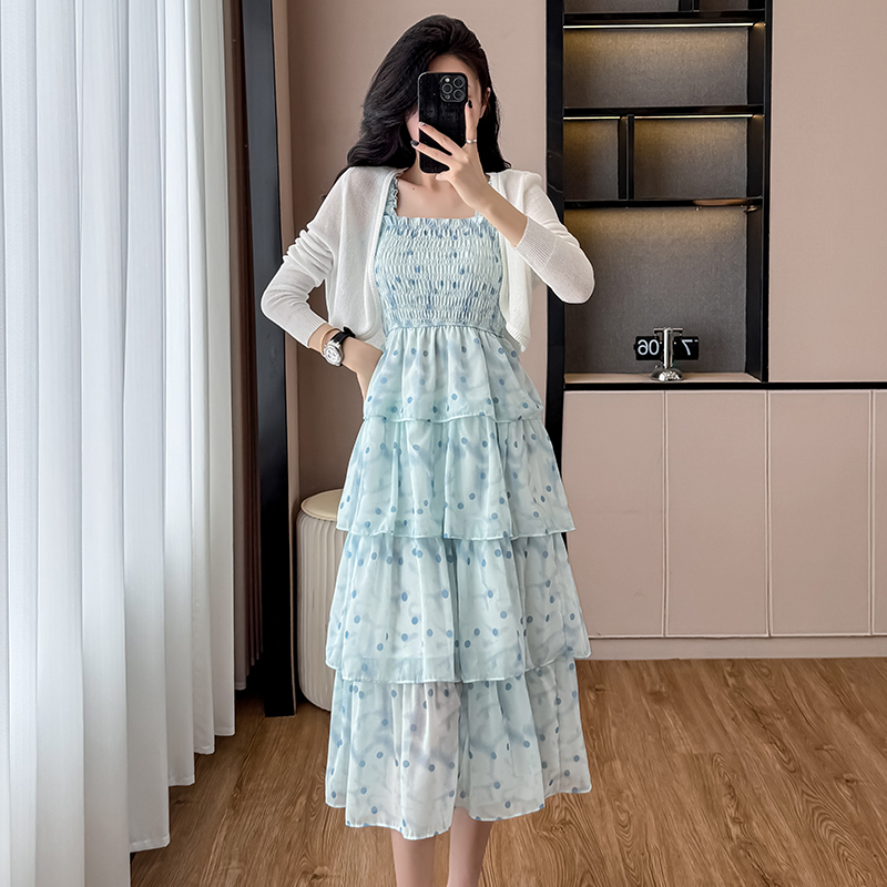Floral Print Two-Piece Dress Set with Sun Protection Cardigan