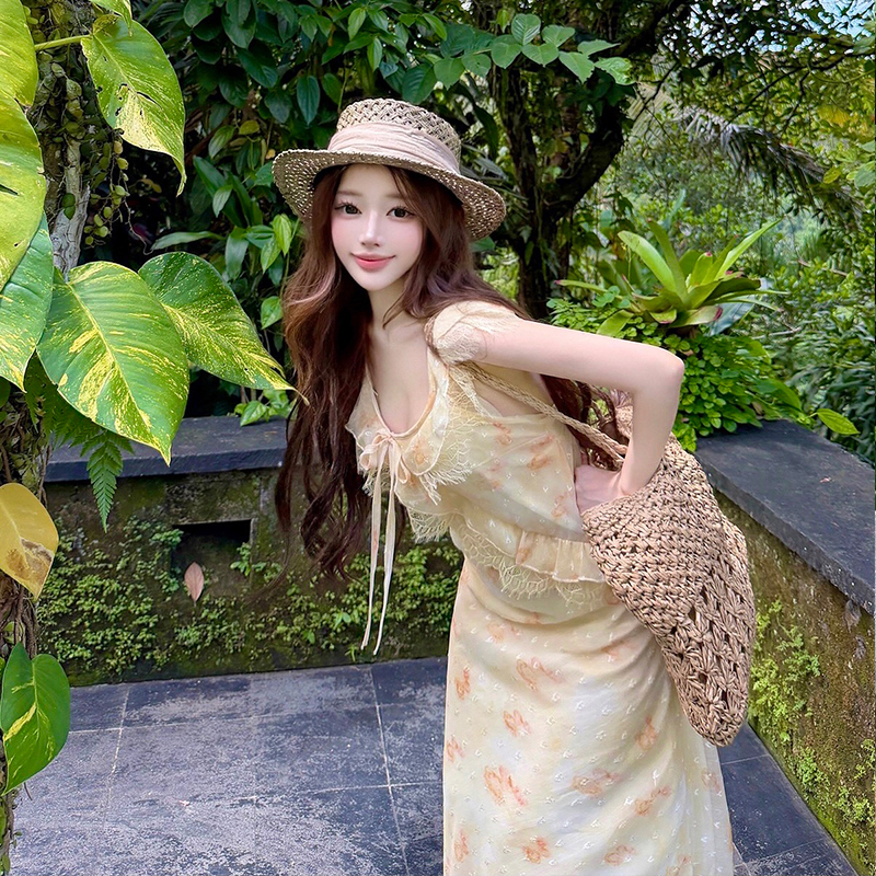 Boho Two-Piece Dress Set with Sun Protection Cardigan and Jacquard Cami Dress