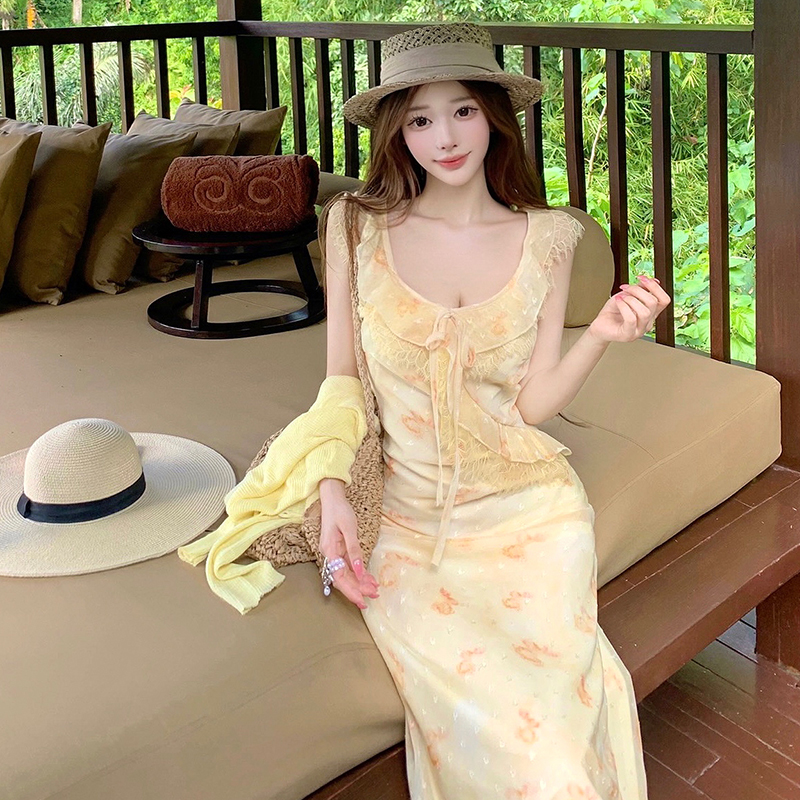 Boho Two-Piece Dress Set with Sun Protection Cardigan and Jacquard Cami Dress