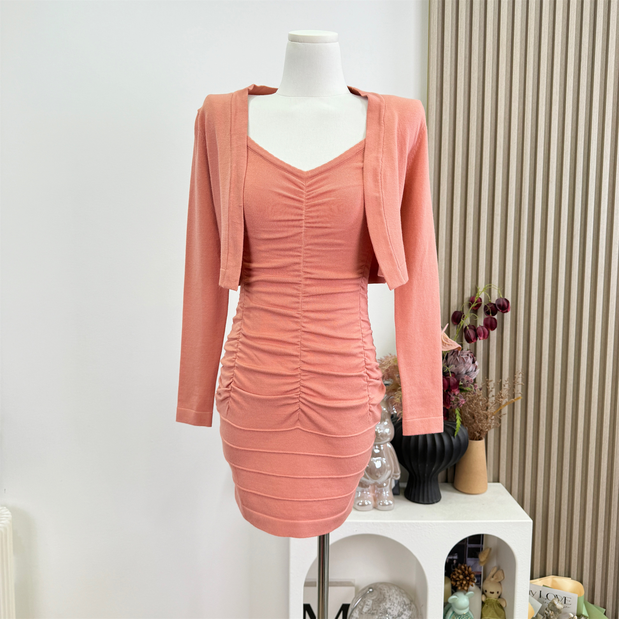 Farte Shop Charming Cami Ruched Bodycon Skirt and Cardigan Two-Piece Women's Spring Summer Set