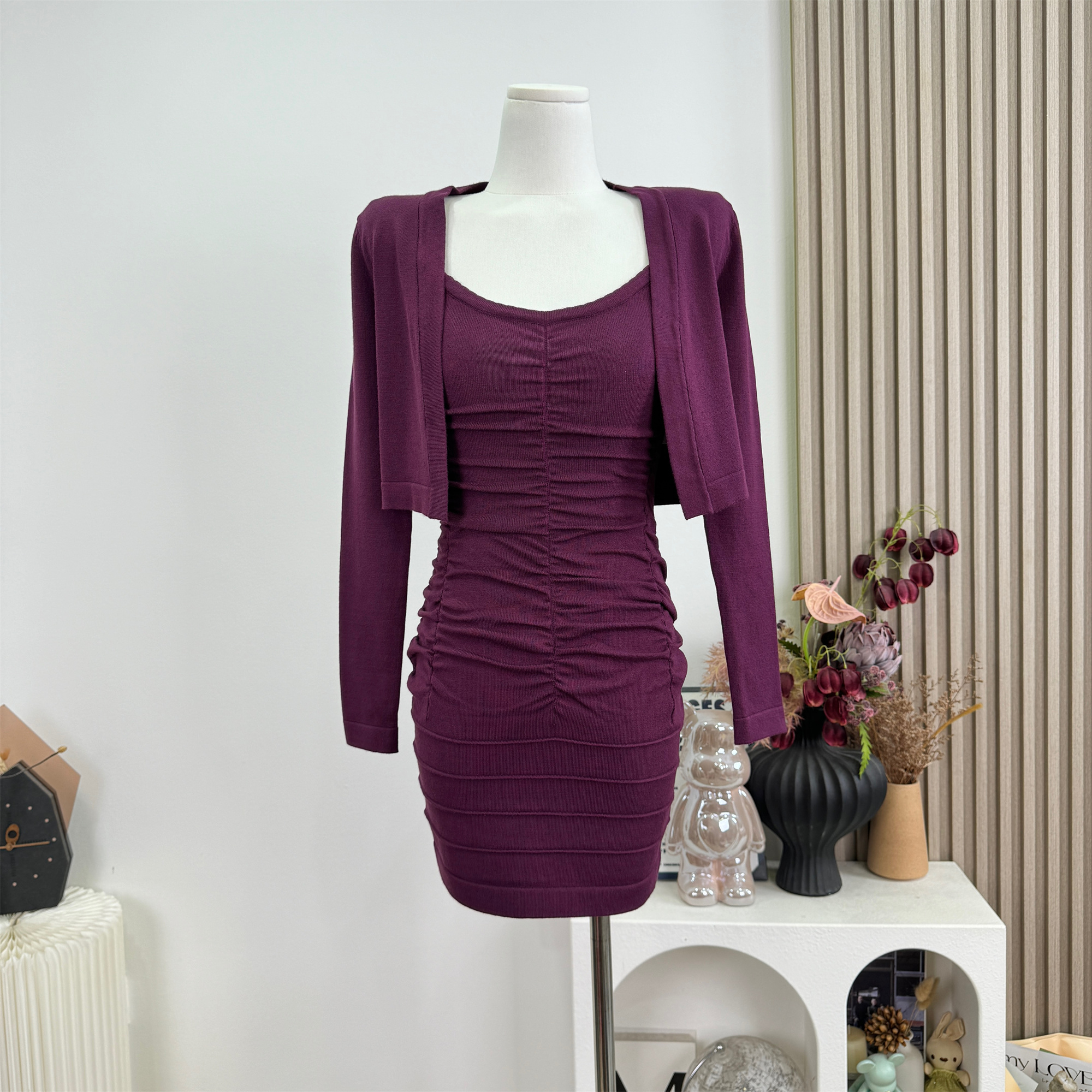 Farte Shop Charming Cami Ruched Bodycon Skirt and Cardigan Two-Piece Women's Spring Summer Set