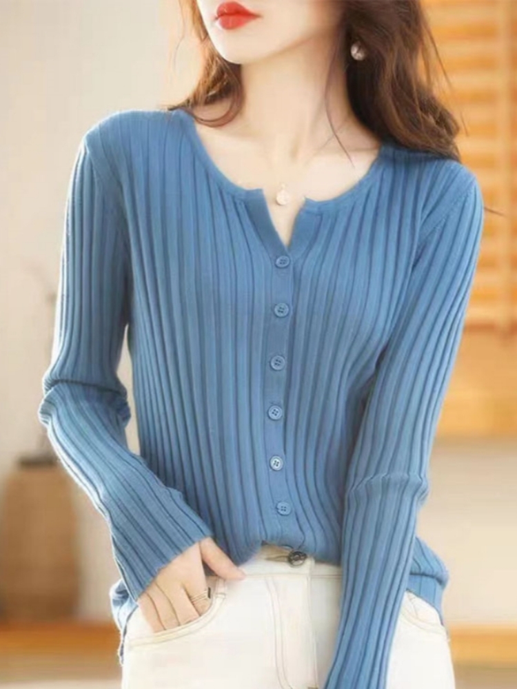 Apricot Knit Cardigan Women 2026 Autumn Slim Fit Long Sleeve Pullover Sweater