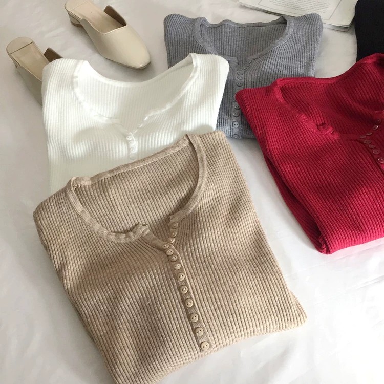 Women's Retro Slim Fit V-Neck Knit Pullover Sweater Long Sleeve Base Layer Top