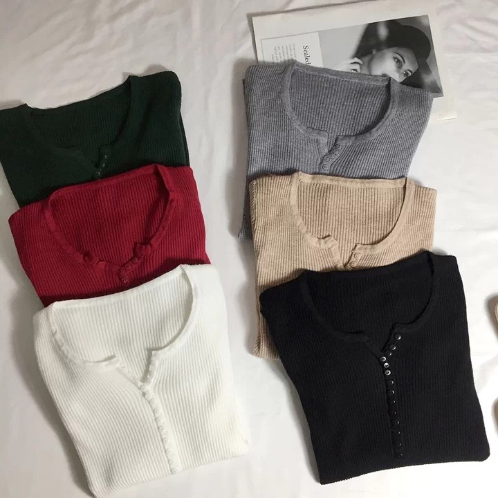 Women's Retro Slim Fit V-Neck Knit Pullover Sweater Long Sleeve Base Layer Top
