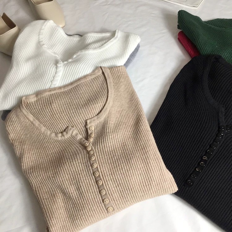 Women's Retro Slim Fit V-Neck Knit Pullover Sweater Long Sleeve Base Layer Top