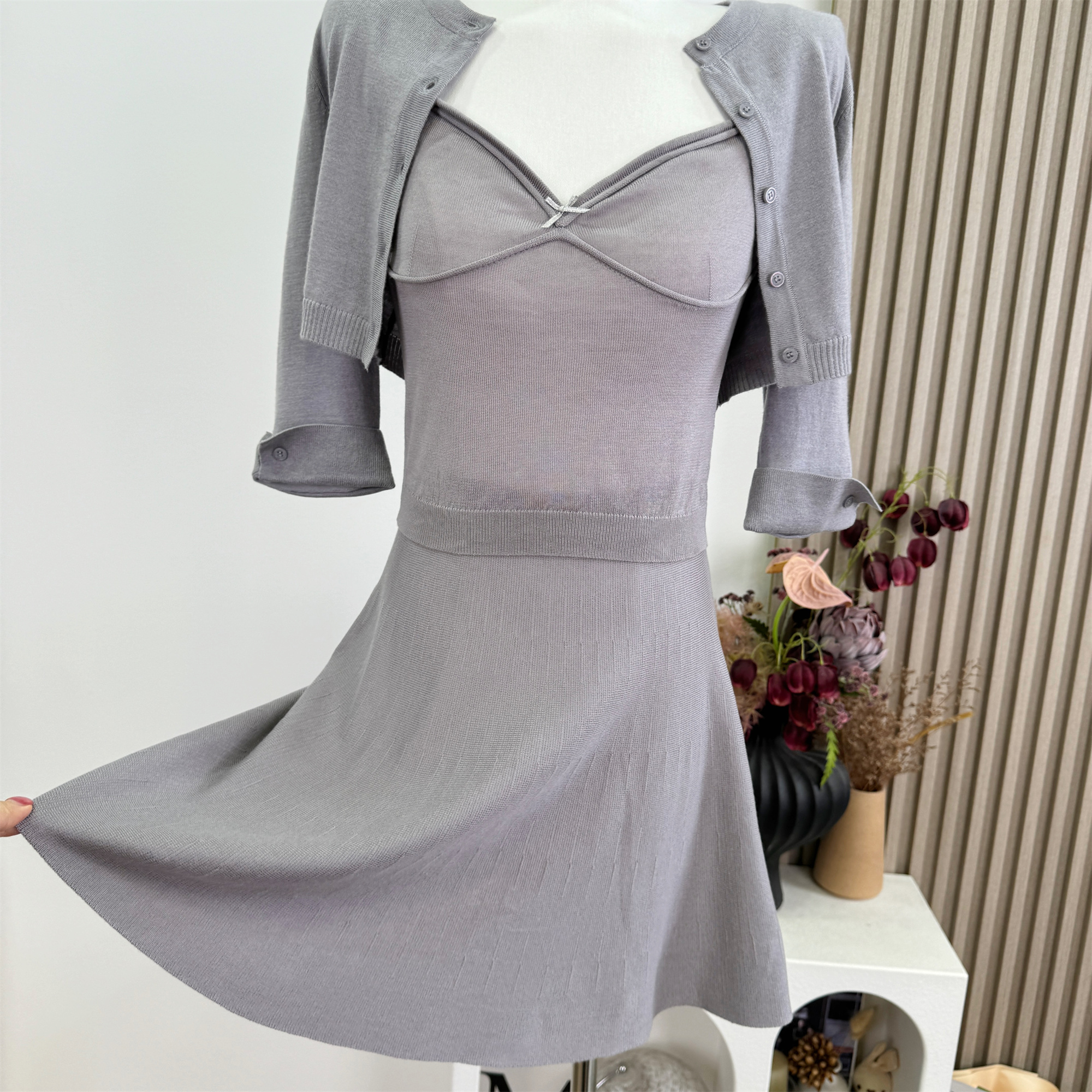 F PROJECT Ballet Style Girl Knit Cardigan Cami and Skirt Three Piece Set