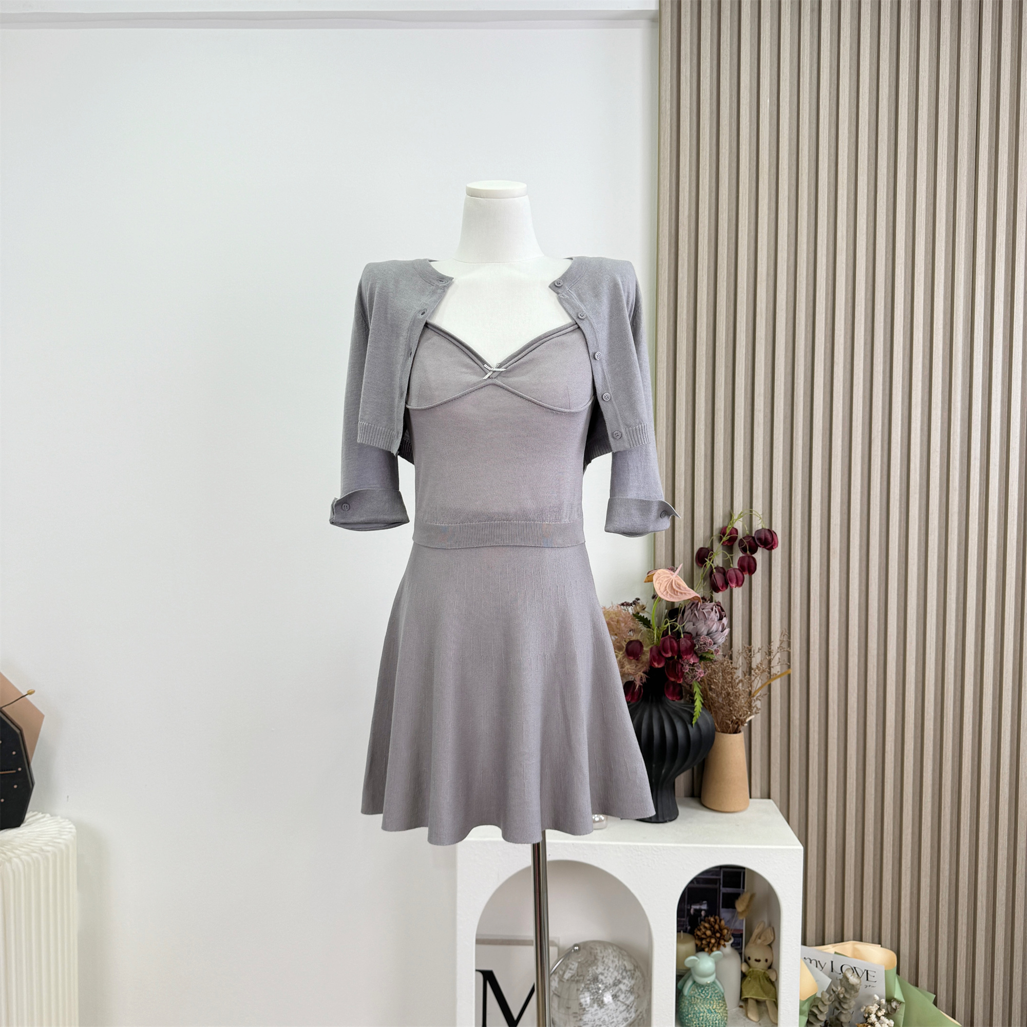 F PROJECT Ballet Style Girl Knit Cardigan Cami and Skirt Three Piece Set
