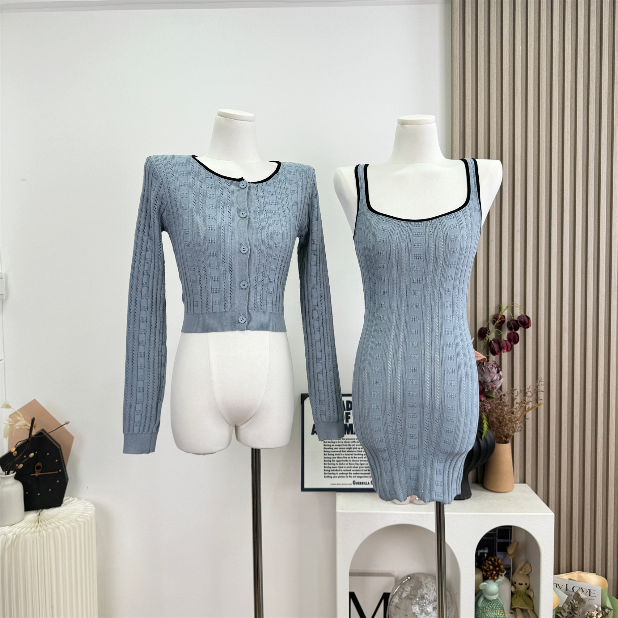 Women's Knit Two-Piece Set with Cami Dress and Cardigan