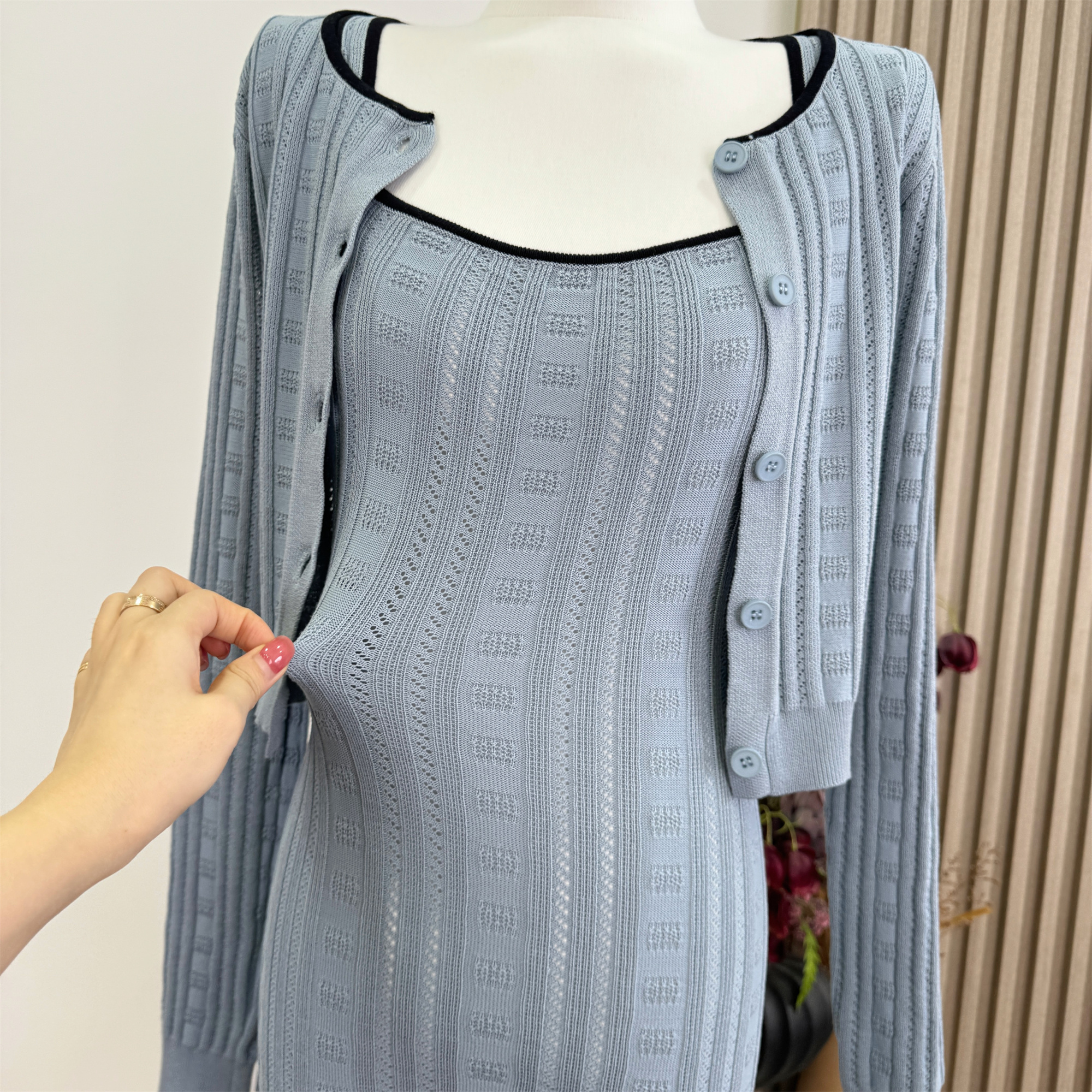 Women's Knit Two-Piece Set with Cami Dress and Cardigan