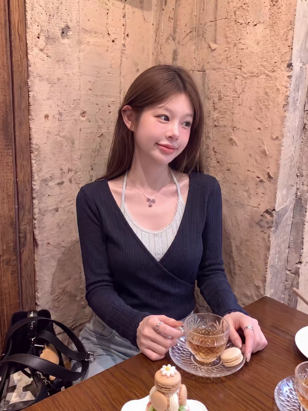 Korean Navy Cross Halter Lace Long Sleeve T-Shirt Women Summer 2026